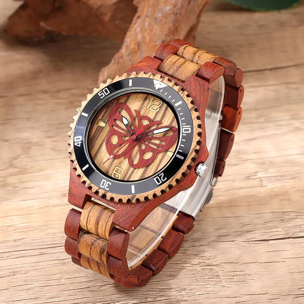 Модные мужские кварцевые часы с ремешком и тремя бусинами из сандалового дерева |