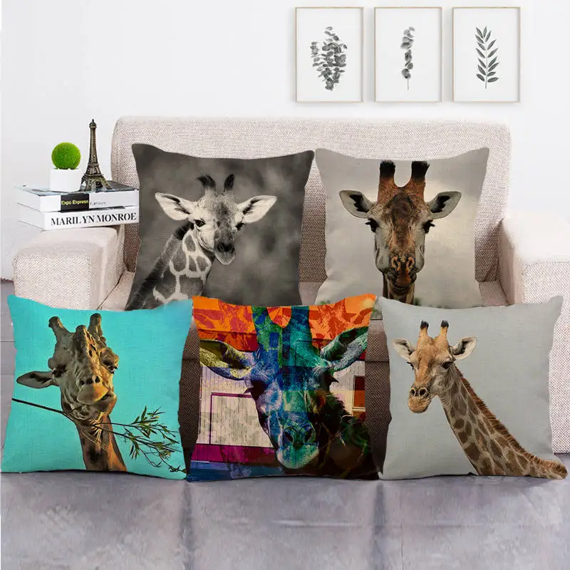 45cm*45cm face of Giraffe high quantity cushion cover linen/cotton sofa pillow decorative case | Дом и сад