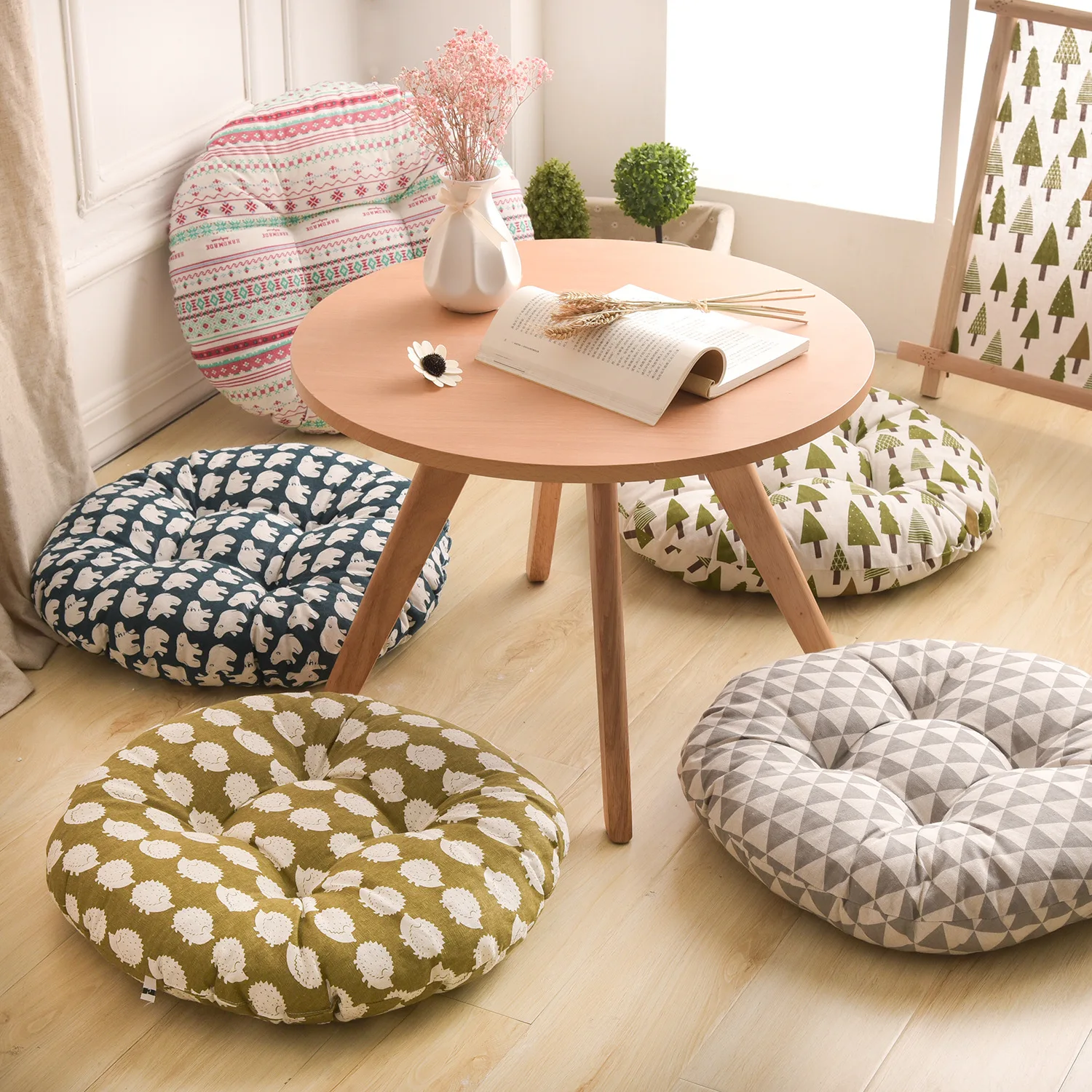 

Dining chair cushion chair cushion round cotton linen plus thick futon mat pillow floor pillow couch pillow