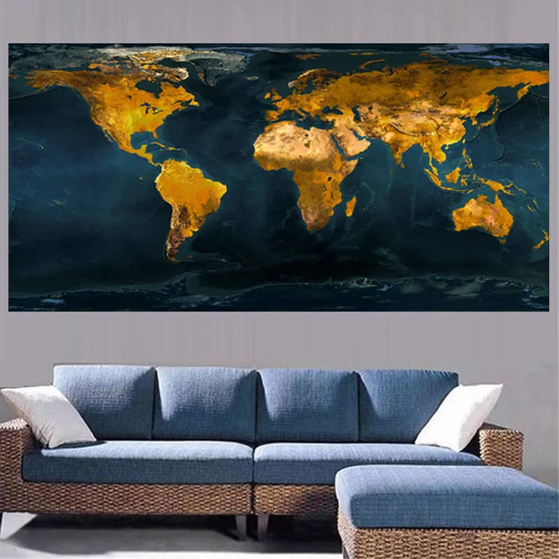 Абстрактная винтажная Золотая глобуса Карта мира Картина маслом HD Печать на