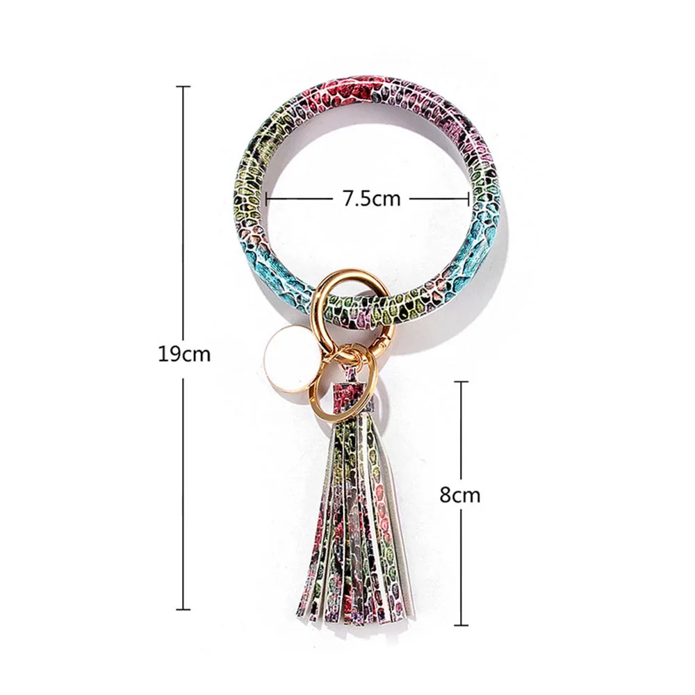 

Snake Pattern Pu Leather O Bracelet Key Ring Bangle Tassel Keyring Circle Wristlet Keychain Bangle Keyholder For Women Jewelry