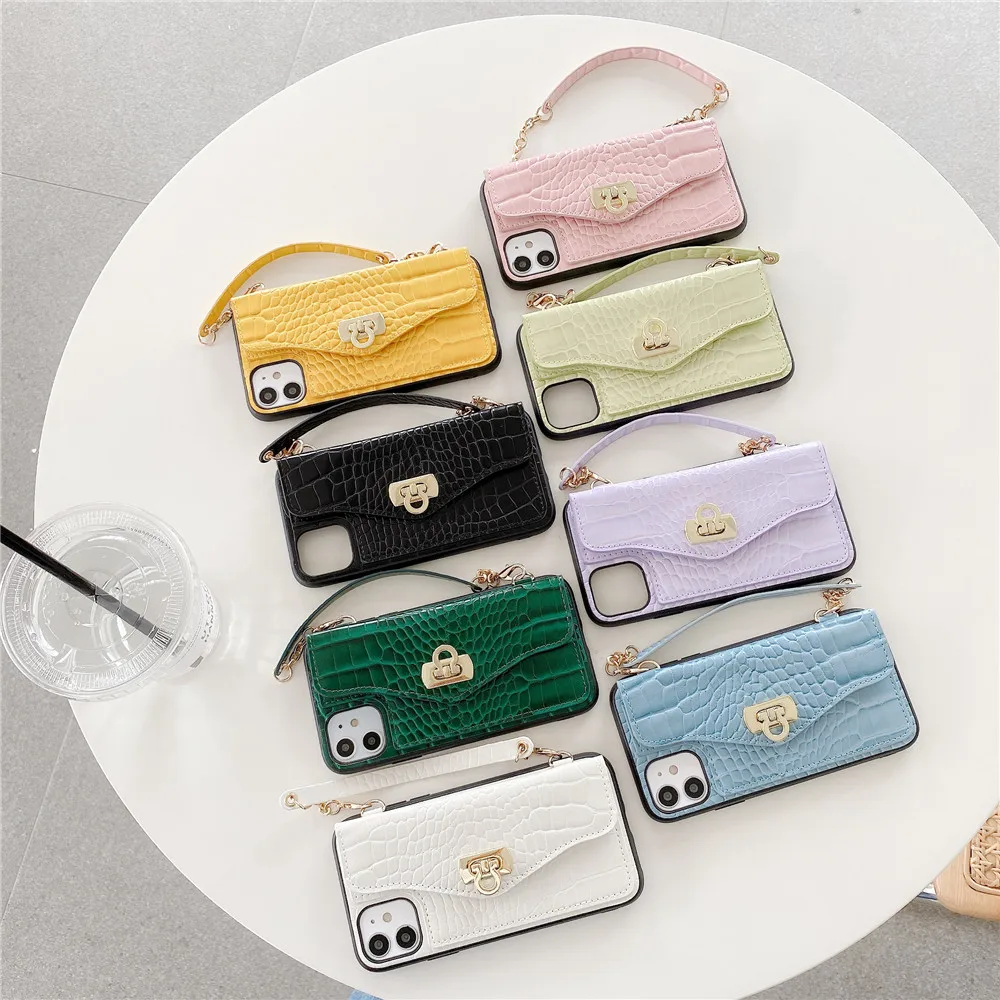 

Crossbody Wallet Handbag phone case For iPhone 12 11 Pro max XS MAX XR 8 7 Plus SE Card Slot Purse cove rwith Long strap Chain