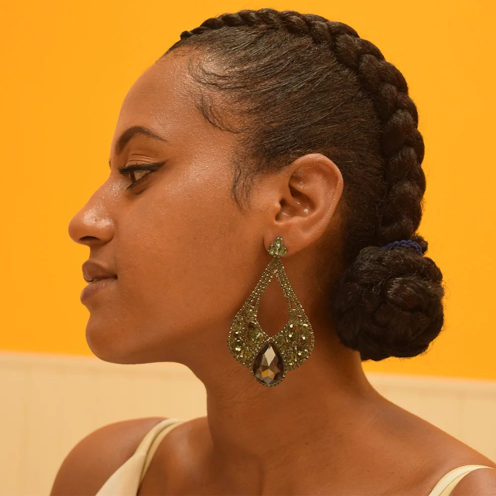 Женские длинные серьги-подвески с сапфировым стеклом стразы большого размера