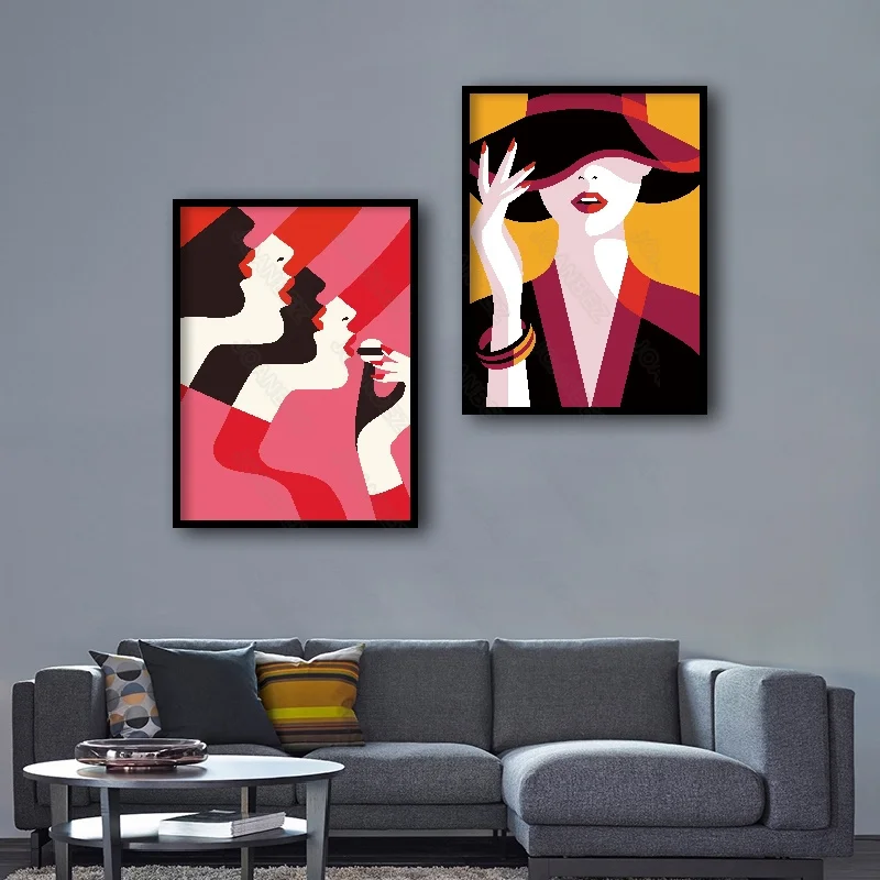 

European Art Beauty Model Photo Creative Background Poster Wallpaper Wallpaper Living Room Furniture Art Triple Hanging Painting