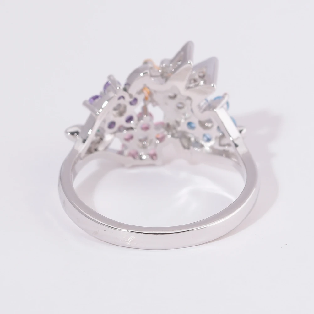 CiNily Angel Multicolor Crystal Zircon Flower Silver Plated Women Ring Jewelry Cocktail Party Fully-Jewelled Female Size 6-10 | Украшения и