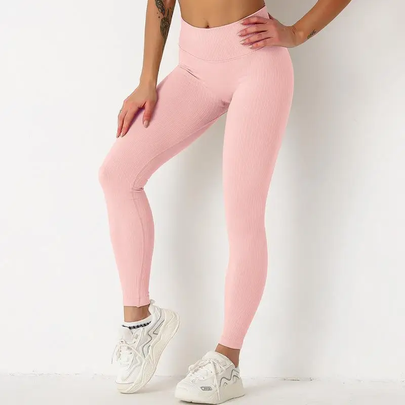 

New Arrival Hot Sale Push Up Seamless Knitted Striped Sport Leggings Women Gym Leggings Yoga Leggings Fitness Sports Leggings