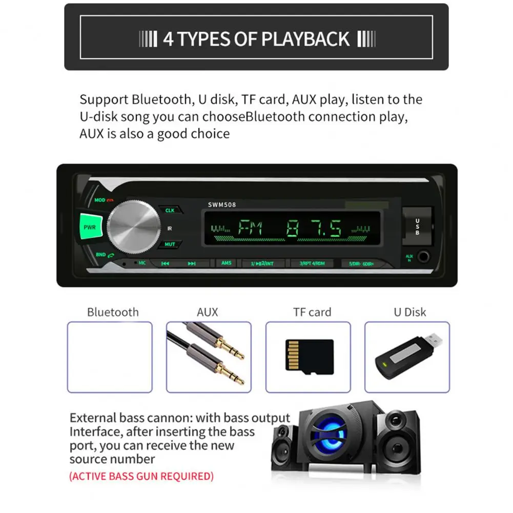 Автомобильный стерео-радиоприемник SWM-508 Bluetooth громкая связь FM Aux RCA входной