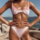 Купальник Mossha женский спортивный, однотонный пикантный бикини с высоким вырезом, пуш-ап, бархатный купальник в рубчик, купальный костюм, черный, 2020