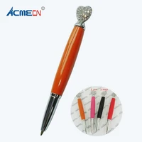 acmecn heart shaped crystal ballpoint pen novelty design for womens gifts retractable mini pocket size korea style metal pens