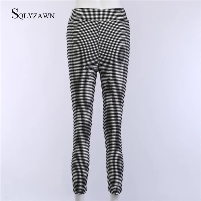 Брюки женские клетчатые однобортные повседневные леггинсы в шахматную клетку с