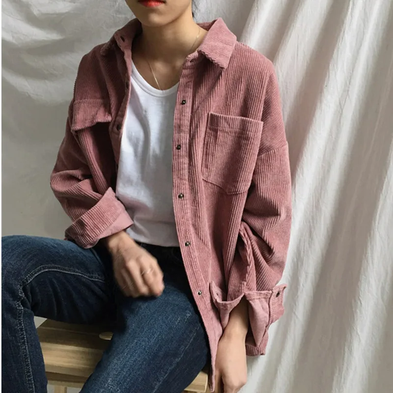 

New Harajuku Corduroy Jackets Women Winter Autumn Coats Plus Size Overcoats Female Big Tops Cute Jackets Solid Color Clothing
