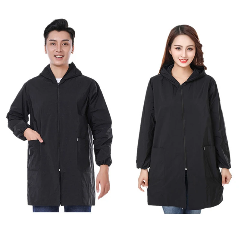 

Korean Style Smocks Adult Unisex Solid Color Long Sleeve Overalls Waterproof Oil-Proof Kitchen Apron Zipper Spring And Autumn