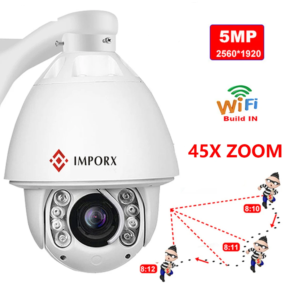 IMPORX 5MP 45X Optical Zoom Auto Track PTZ IP Camera Wireless WIFI AI Humanoid Detection Recognition Tracking Surveillance | Безопасность