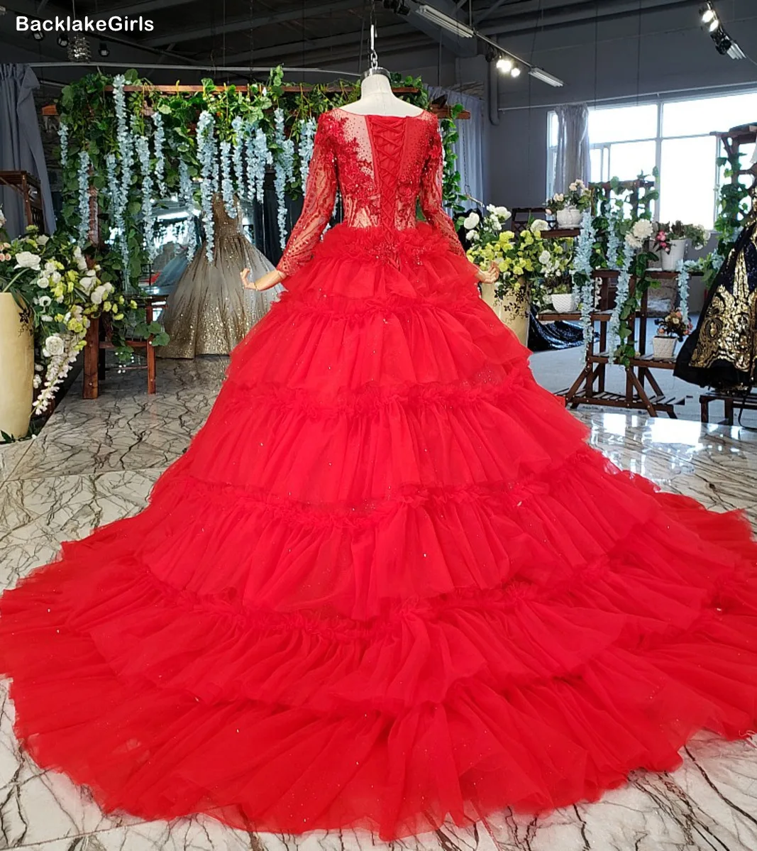 Женское красное платье для свадебной вечеринки размера плюс с длинным рукавом