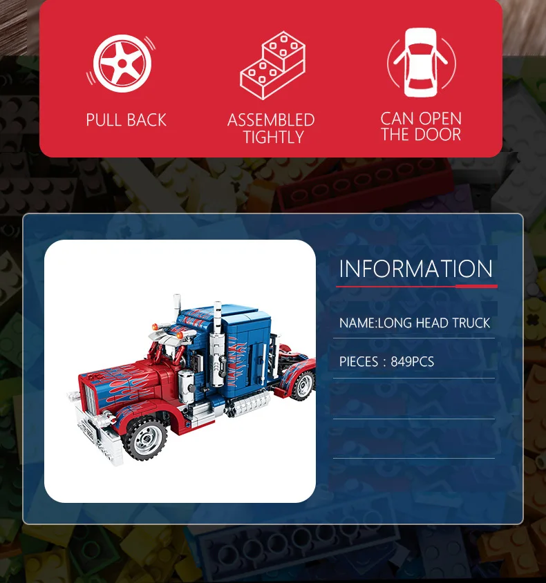 Техника серии 701803 Peterbilt 389 849 шт. тяжелый Контейнеровозы Модель Строительные блоки комплект Классические игрушки-Конструкторы для детей