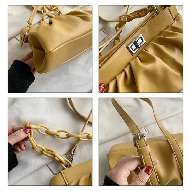 

Chain PU Leather Crossbody Bags For Women 2020 Simple Shoulder Simple Handbags Female Solid Color Luxury Cross Body