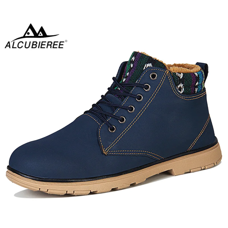 Зимние ботинки ALCUBIEREE для мужчин уличные короткие плюшевые ботильоны с мехом
