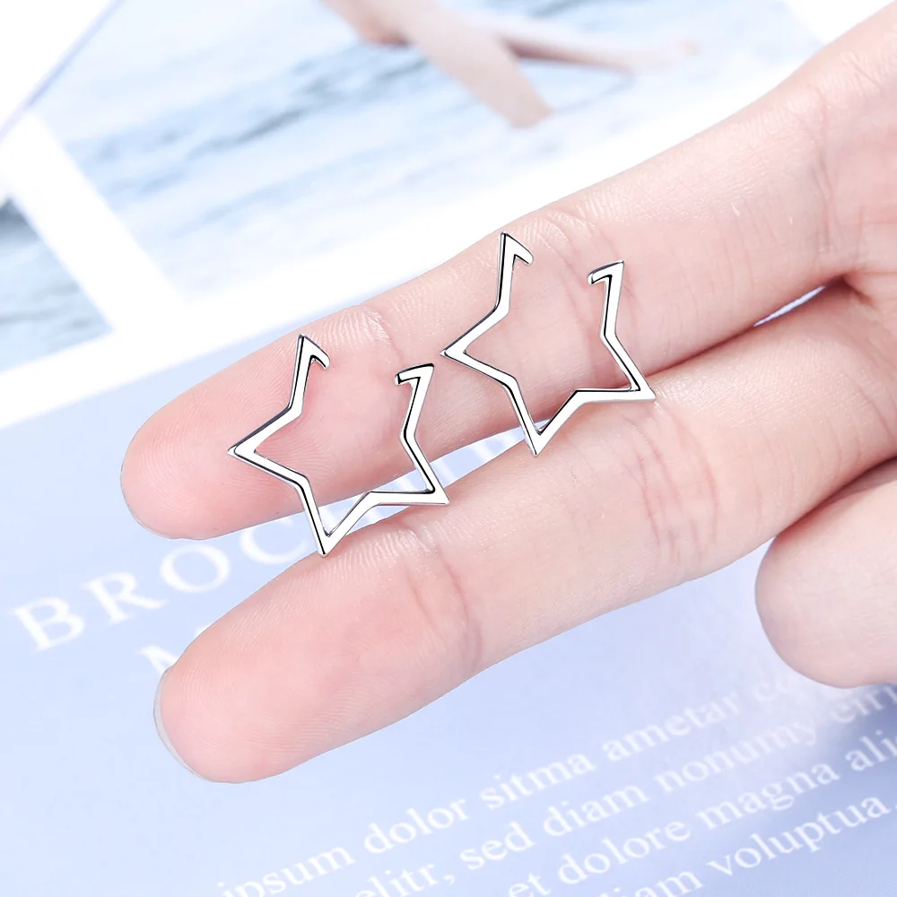 Простые корейские Клипсы из серебра 925 пробы с пятью звездами для женщин и