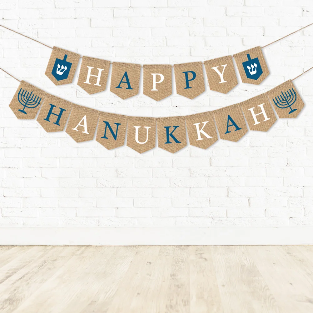 

Надпись HAPPY hanukka, флажки, баннер, украшение, баннер из мешковины, флажки в деревенском стиле, товары Вечерние