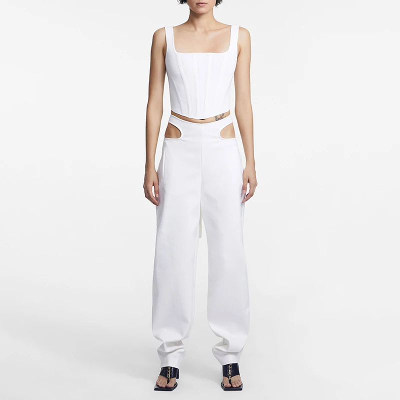 VGH Hollow Out Wide Leg Pants For Women High Waist Straight Casual Loose Trousers Female Fashion New Clothing Spring Stylish
