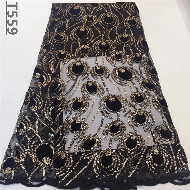 Nigerian Velvet Lace Fabric 2019 High Quality African Sequins Net Wedding French Tulle Material For Dress | Дом и сад