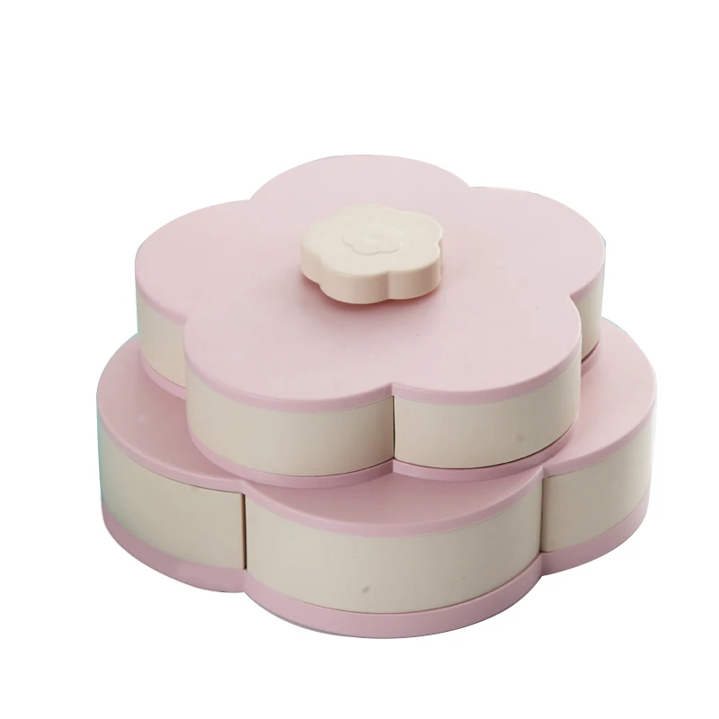 pink double-layer Креативная пластиковая вращающаяся коробка для фруктов коробка для конфет с цветами сушеный фруктовый ящик специальные тарелки Цветущая закуска чаша с держателем для телефона - Цвет: pink double-layer
