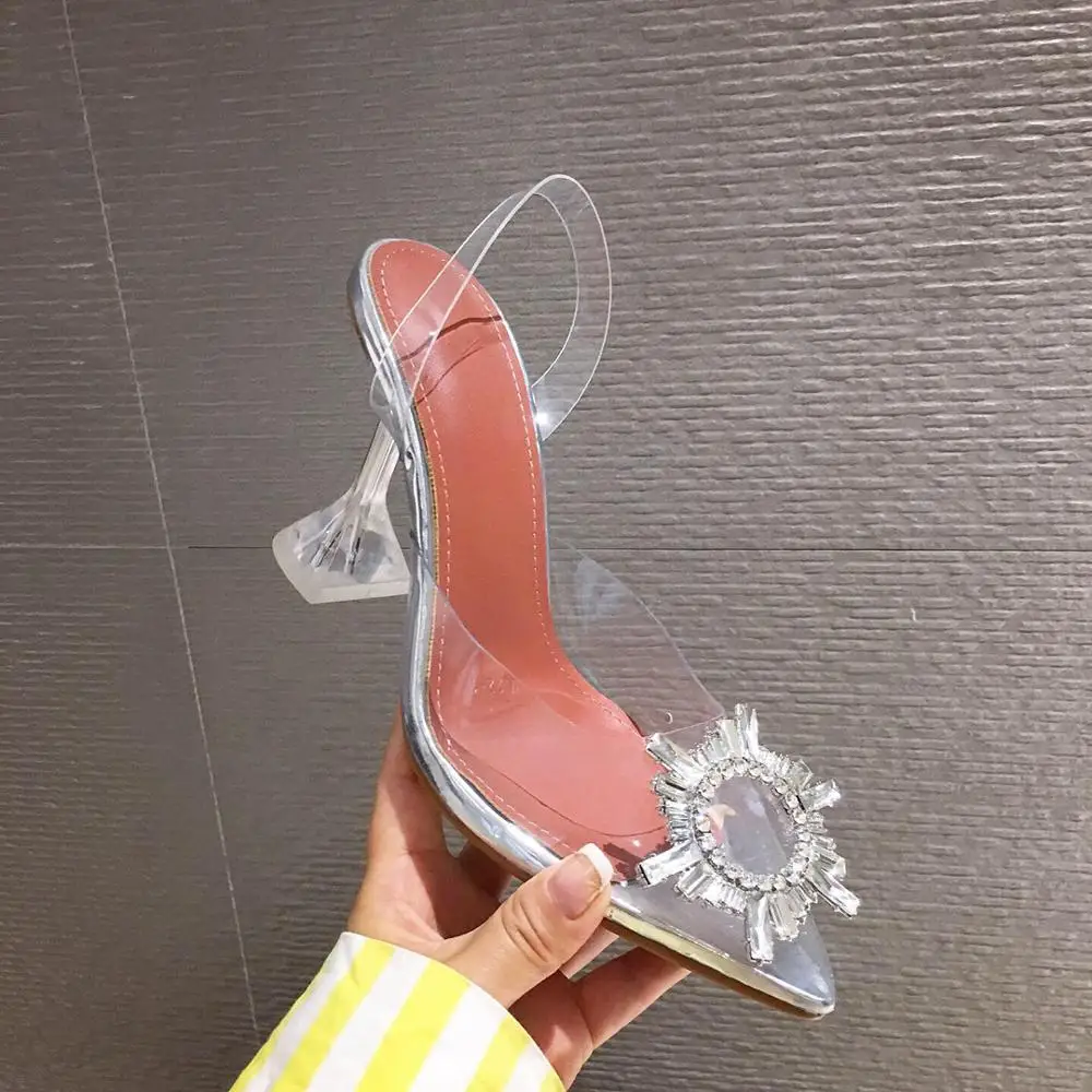 Yellow PVC Transparent Women Sandals Crystal Pointy Toe High Heels Shoes Woman Perspex Spike Heel Pumps Drop Ship | Обувь