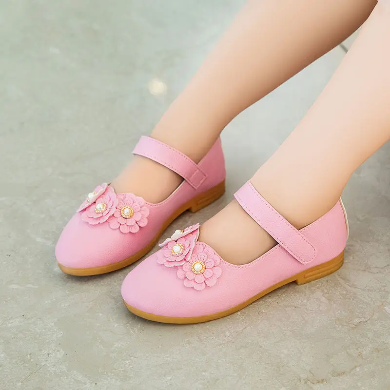 Кожаные туфли VFOCHI для девочек детские с цветочным горохом свадебные детская