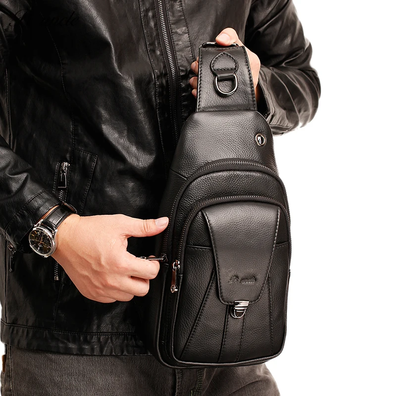 PIUNCLE Brand Leather Men Chest Bag Vintage Travel Fanny Pack Luxury Male Crossbody Casual Small Phone Pouch |