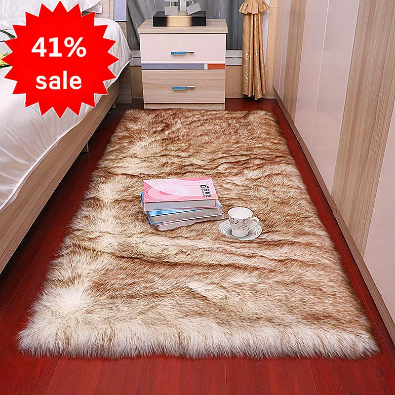 Мягкий Пушистый Ковер из искусственного меха овчины, ковер для гостиной в скандинавском красном центре, ковер для спальни, белый прикроватный ковер из искусственного меха, прямоугольник