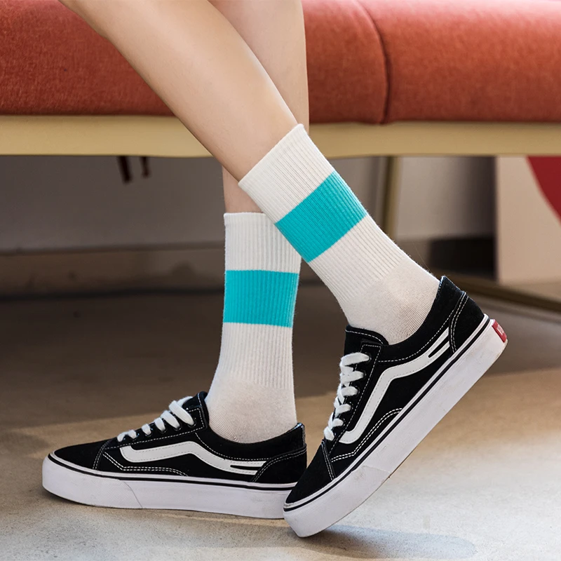 3 Pairs/Box White Rainbow Striped Stockings Cotton Harajuku Japanese Lolita Pack Soft Men Women Long Socks Fashion Kawaii Gifts