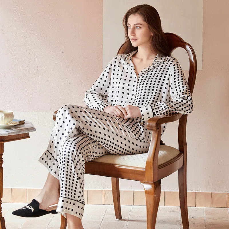 mai'son gabrielle 2021 new spring summer 100% pure mulberry silk pajamas set loungewear sleepwear for women pyjama femme 2pieces