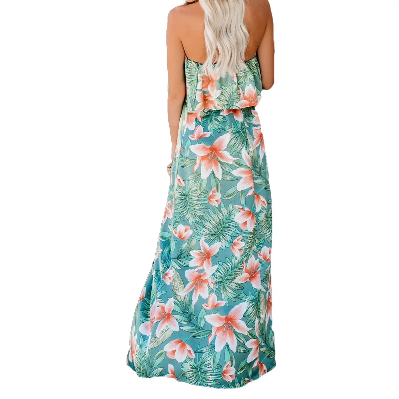 

off Shoulder Women Floral Print Ruffle Dress Sexy Strapless Summer Beach Party Boho Sleeveless Hem Split Female Fashion Dresses
