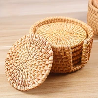creative drink coasters set for kungfu tea accessories round tableware placemat dish mat rattan weave cup mat pad