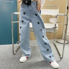 Детские джинсы с принтом любовь для девочек 8-10 лет; Коллекция 2021 года; Сезон весна; Модные детские штаны в одинаковом стиле со звездами