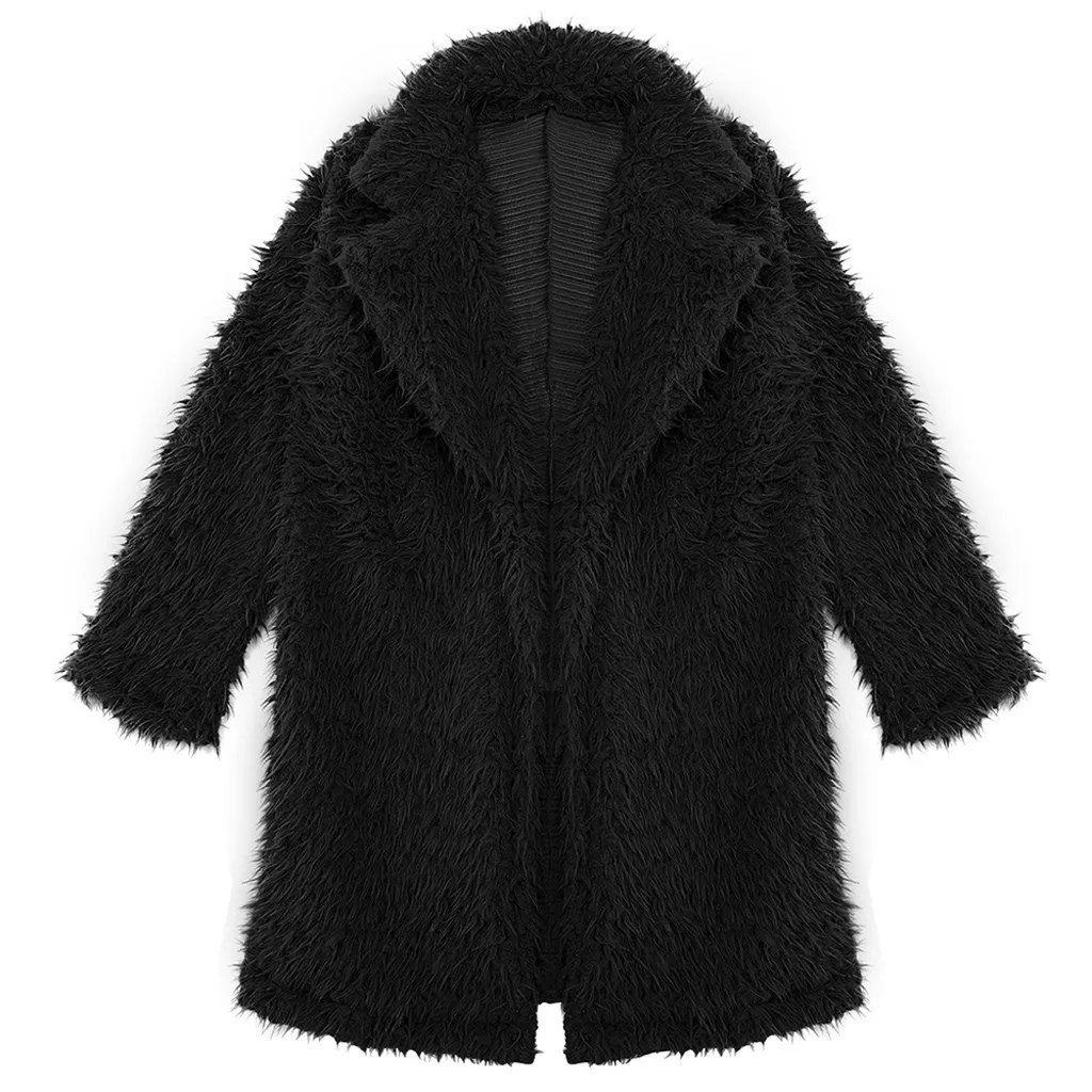 Faux Fur Coat Plus Size Women Autumn Winter Fluffy Plush Coat Solid Lapel Long Sleeve Cardigan Coat Warm Soft Outwear