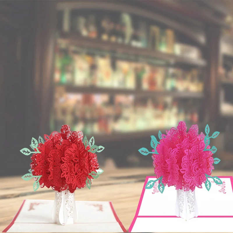 Красная роза букет 3D всплывающие поздравительные открытки на все случаи жизни