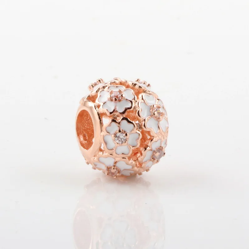 

Lorena 925 Silver Hollow Diamond White Cherry Blossom Rose Gold Dripping Oil Flower Beaded Fit Original Bracelet Diy Jewelry