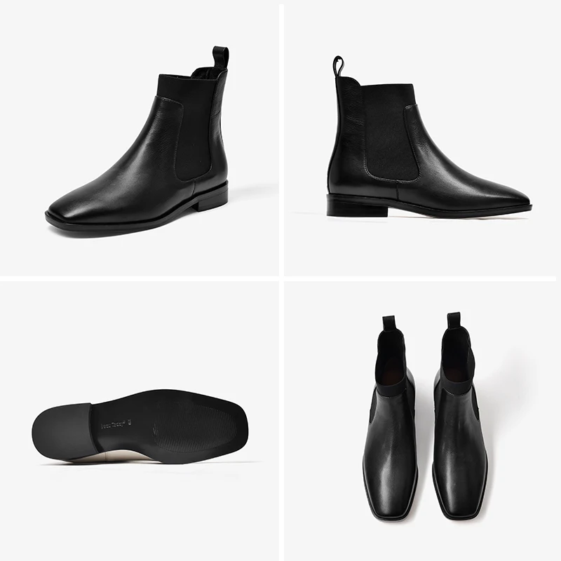 Ботильоны женские из телячьей кожи с квадратным носком на резинке|Женские