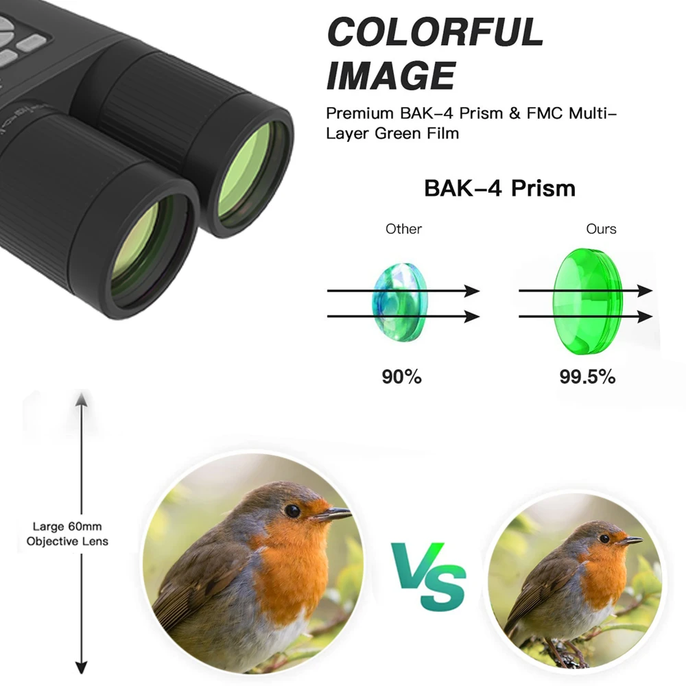 

8X52 1080P 2MP 335 PPI Digital Binoculars Electronic Binoculars 8X Binoculars Night Vision Sight for Outdoor Hunting Supplies