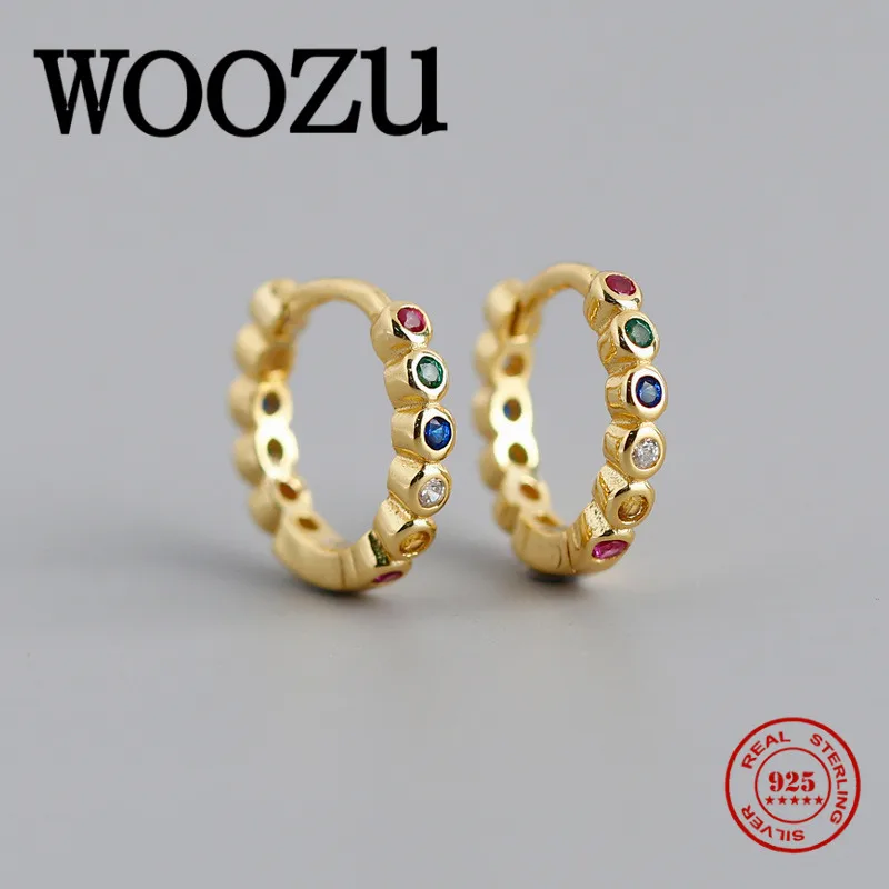 Минималистичные радужные циркониевые серьги WOOZU для женщин из настоящего серебра 925 пробы мужские кольца