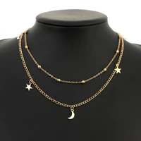 2021 fashion new alloy necklace multilayer simple and exquisite lariat moon star gold silver necklace for women jewelry