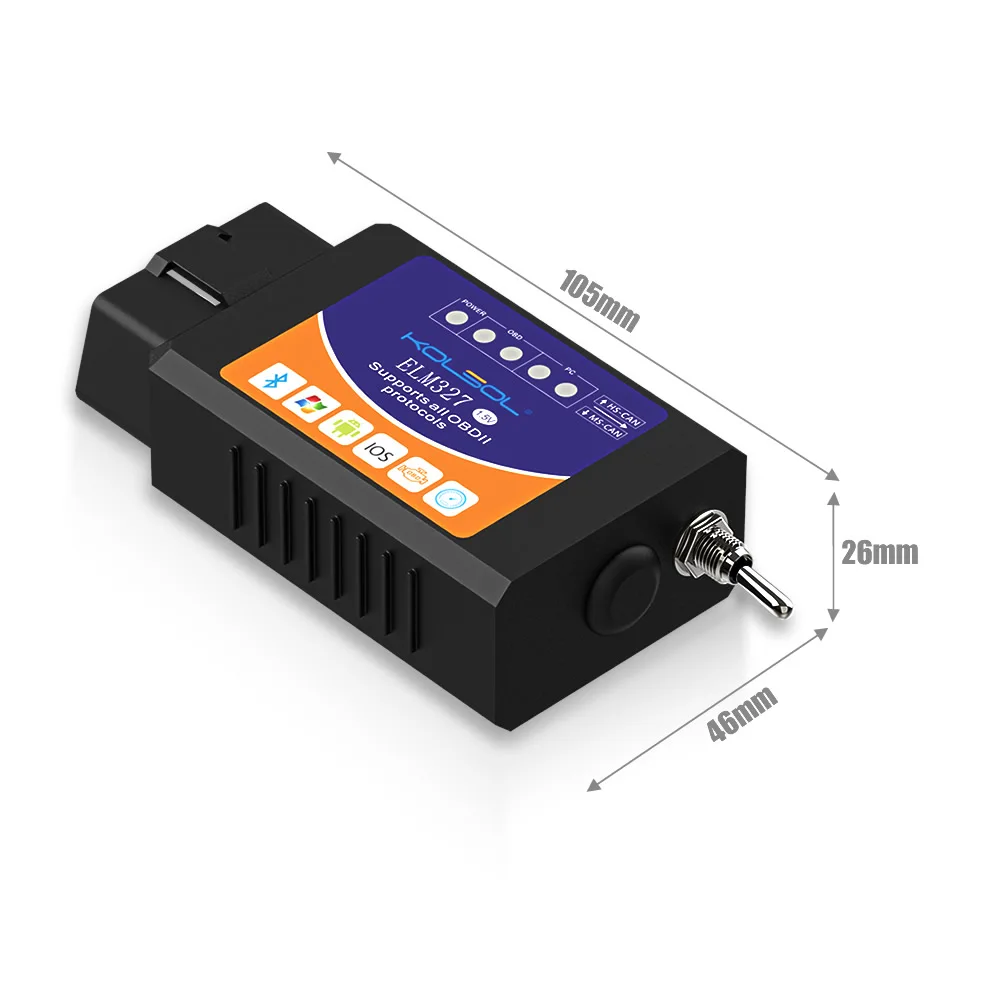 KOLSOL ELM327 Bluetooth OBD2 сканер V1.5 с переключателем модифицированный для Ford CH340 + 25K80 чип HS