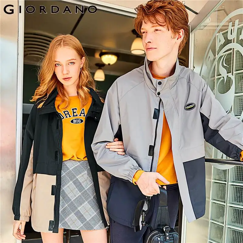 Giordano мужская куртка контрастный вышитый значок Chaquetas Hombre длинный рукав карманы спереди Jaqueta Corta Vento 01079749