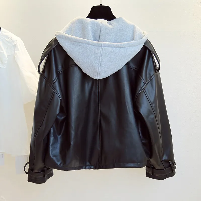 Куртка FTLZZ женская с капюшоном уличная одежда из искусственной мягкой кожи