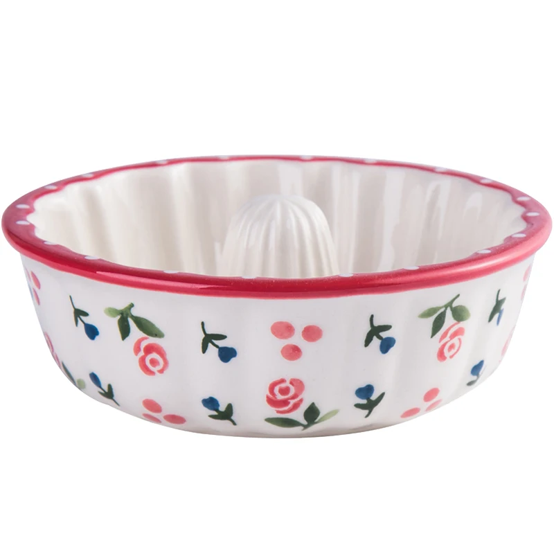 

KINGLANG Cute Cherry Ceramic Baking Bowl for Oven Cake Mold Creative Donut Mould
