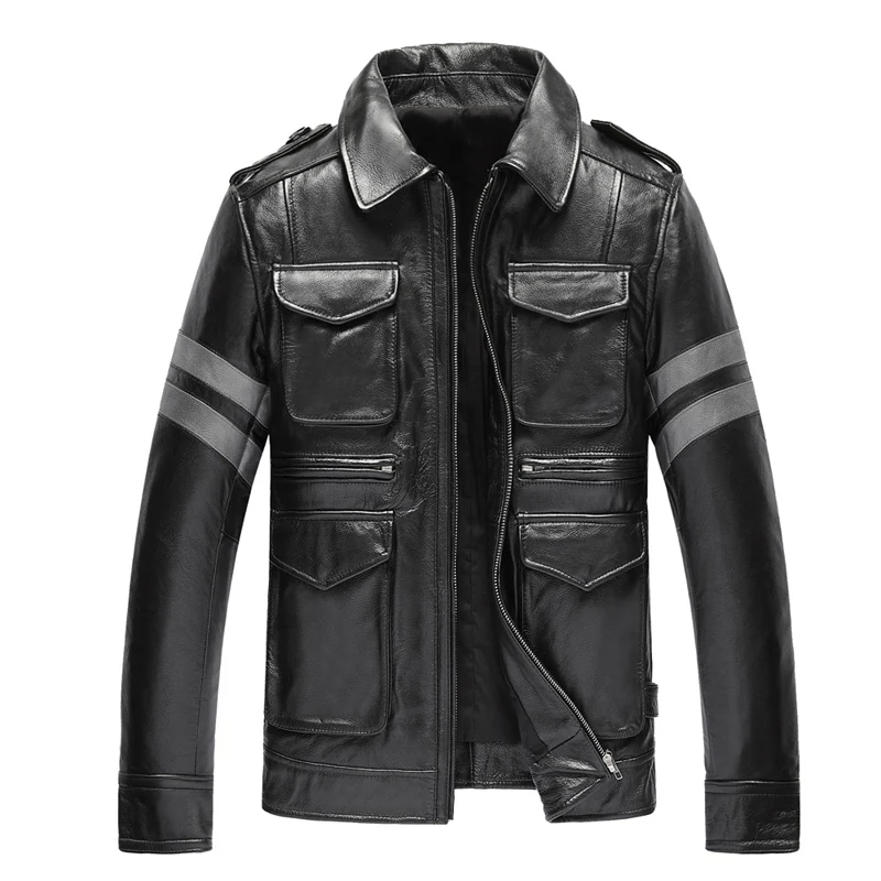 

New Pockets Mens 100% Genuine Leather Jackets Winter Thick Warm Coat Mans Motor Biker Jacket M65 Plus