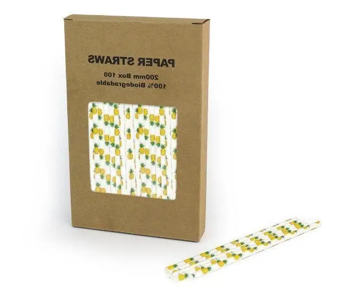 

100 шт./кор. Биоразлагаемые бумажные одноразовые соломинки, черные белые бамбуковые трубочки для напитков в стиле ананаса для свадьбы, рождес...