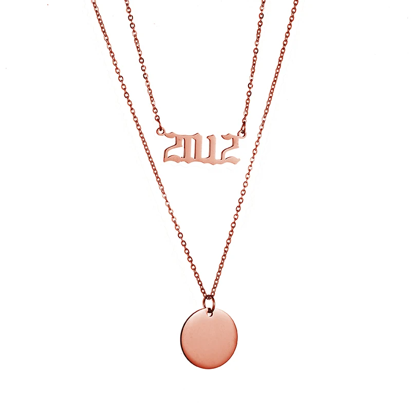 Year Number 1980-2019 Layered Necklaces Stainless Steel Round Pendant Custom Color Photo Engrave Text Chain Choker Birthday Gift | Украшения