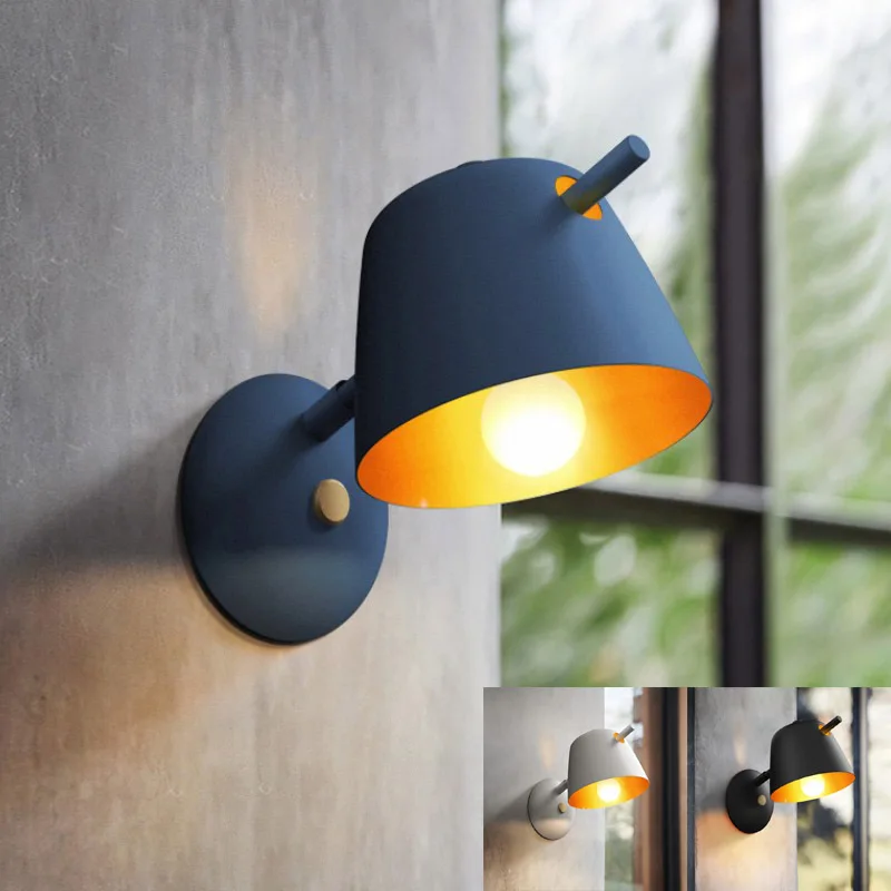 

Frosted Iron Wall lamp Macaron Color White Blue Black Metal Sconce Hotel Restaurant Corridor Aisle Balcony Bedside Reading light